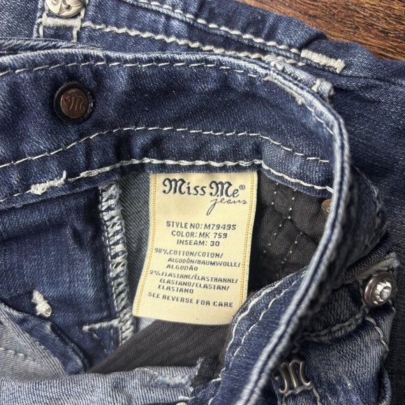 Miss Me Skinny Jeans Rhinestone Floral Pockets Distressed Medium Wash Size 25 - Picture 10 of 12